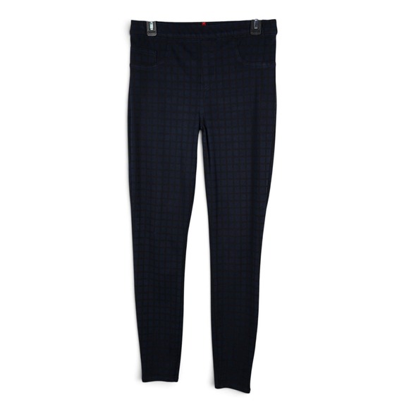 SPANX Pants - Spanx Leggings Womens L The Perfect Pant Navy Blue Black Grid Plaid EUC Slimming